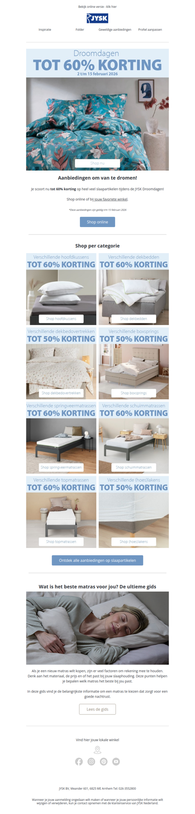 JYSK Droomdagen | Tot 60% korting op heel veel slaapartikelen! 💤