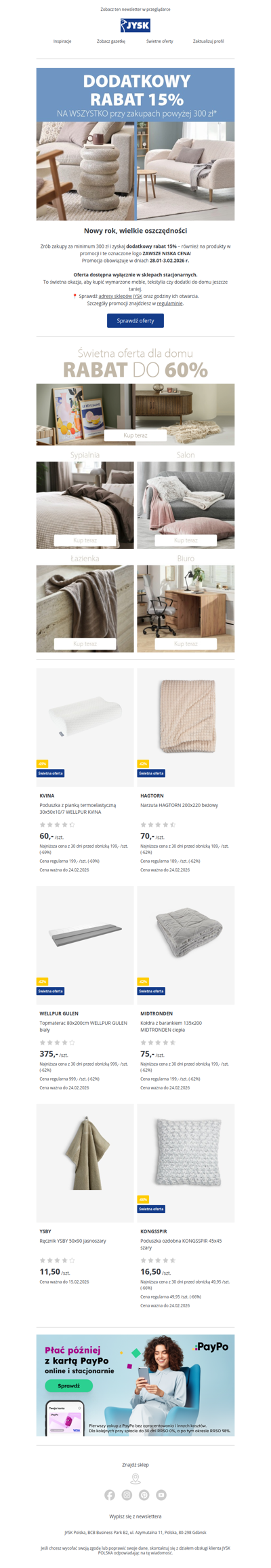 Dodatkowy rabat 15% na całe zakupy📢