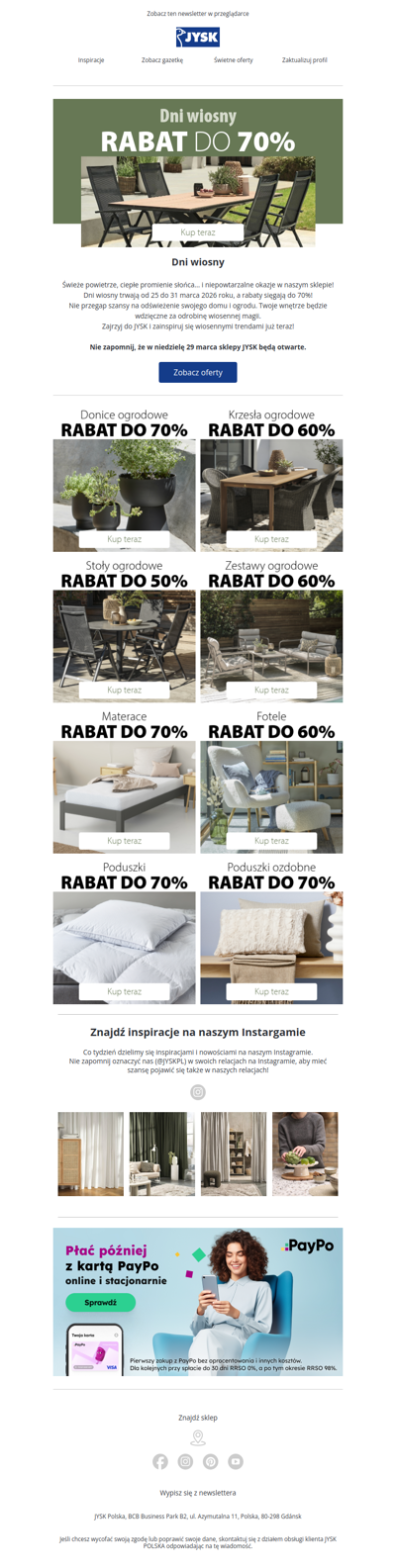 🌷Rabat do 70% w JYSK na Dni wiosny!