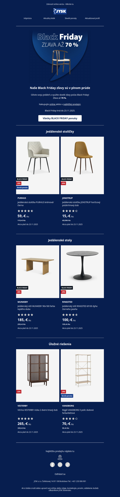 Black Friday ponuky do jedálne 🪑🖤