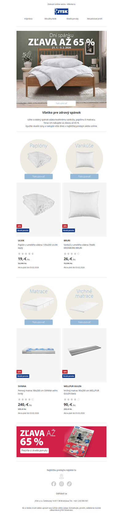 😴Paplóny, vankúše aj matrace so zľavou až 65 %