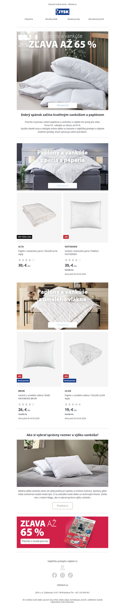 💤Zľava na paplóny a vankúše až 65 %