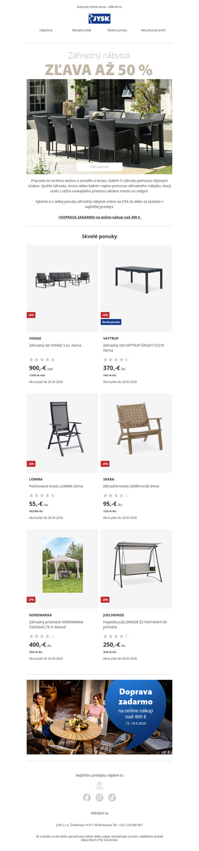 Nakúpte záhradný nábytok so zľavou až 50 %