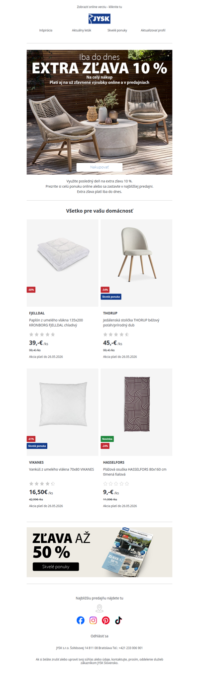 Extra zľava 10 % platí iba do dnes