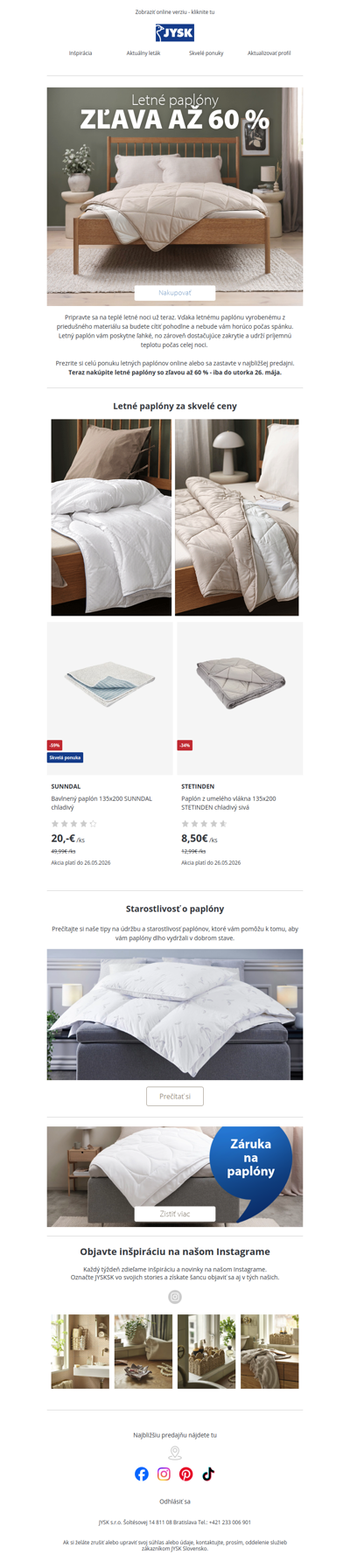 💤Letné paplóny v zľave až 60 %