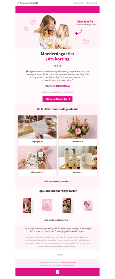 ❤️ 10% korting op bijna alles voor Moederdag!