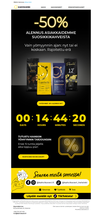 🌑Yömyynti: -50% TOP-kahveista