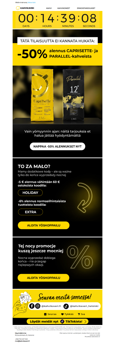✨YÖMYYNTI: tänä yönä saat kahvit parhaaseen hintaan