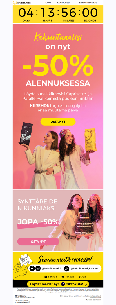 ⏰ PIDÄ KIIRETTÄ: Caprisette- ja Parallel-kahvit nyt -50 %