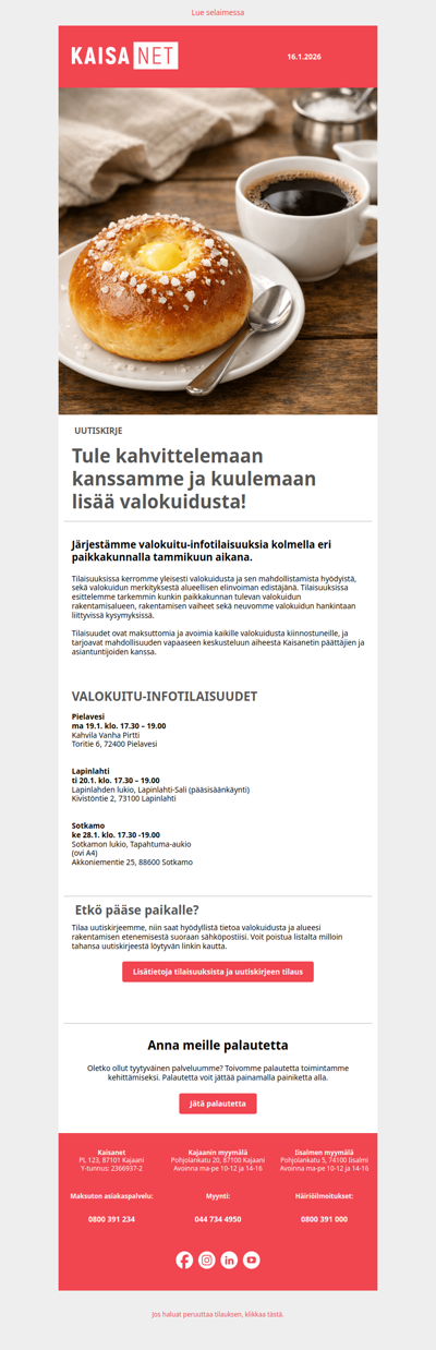 Kaisanetin valokuitu-infotilaisuudet Pielavedellä, Lapinlahdella ja Sotkamossa💡