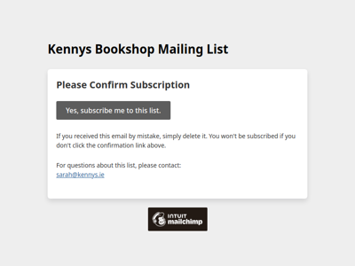 Kennys.ie Mailing List: Please Confirm Subscription