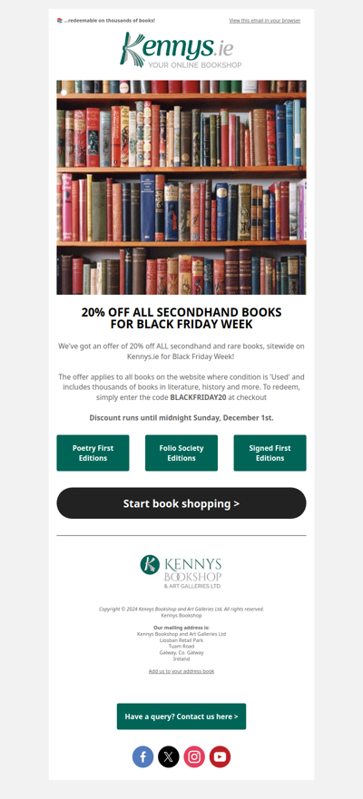 20% off all secondhand books for Black Friday Week