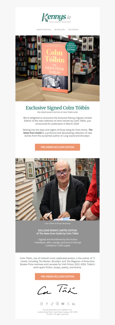 Exclusive Signed Limited Edition of new Colm Tóibín