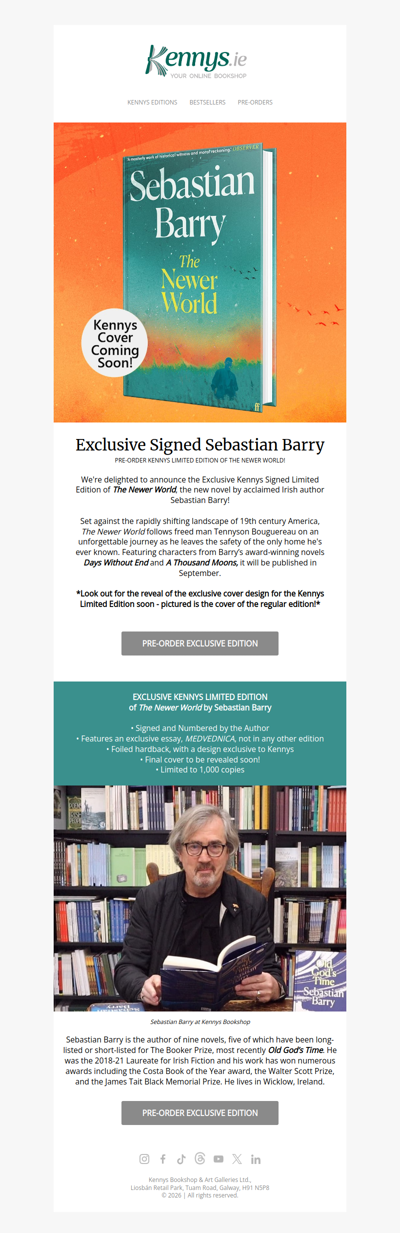 Exclusive Signed Limited Edition of new Sebastian Barry