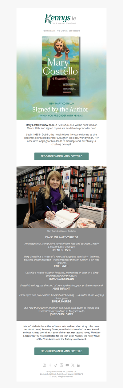 Signed Copies of New Mary Costello