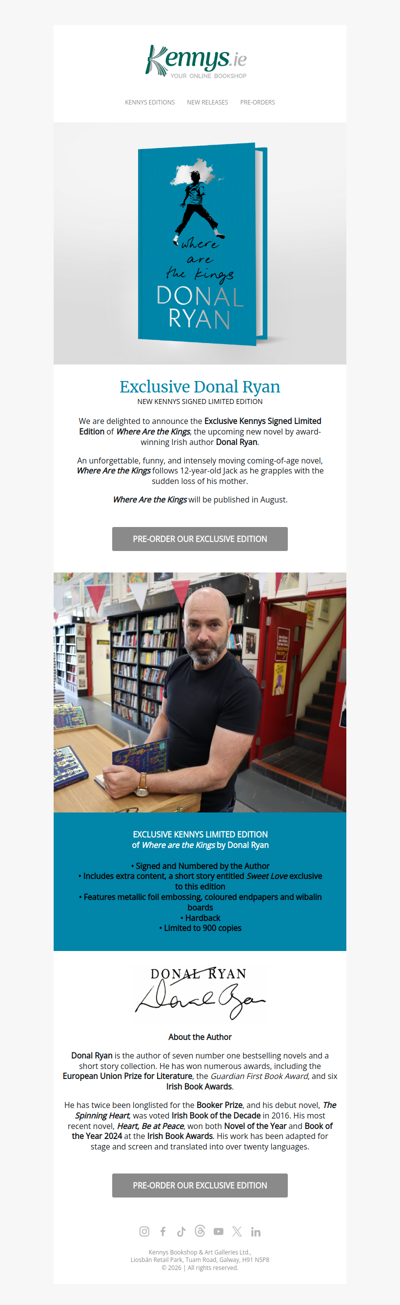 Exclusive Signed Limited Edition of New Donal Ryan