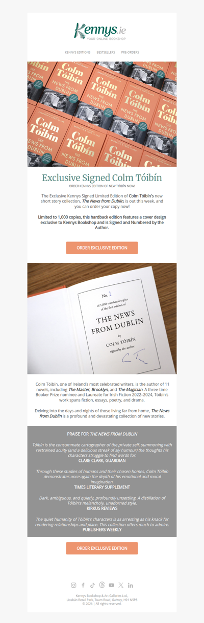 Out This Week - Exclusive Signed Limited Edition of New Colm Tóibín