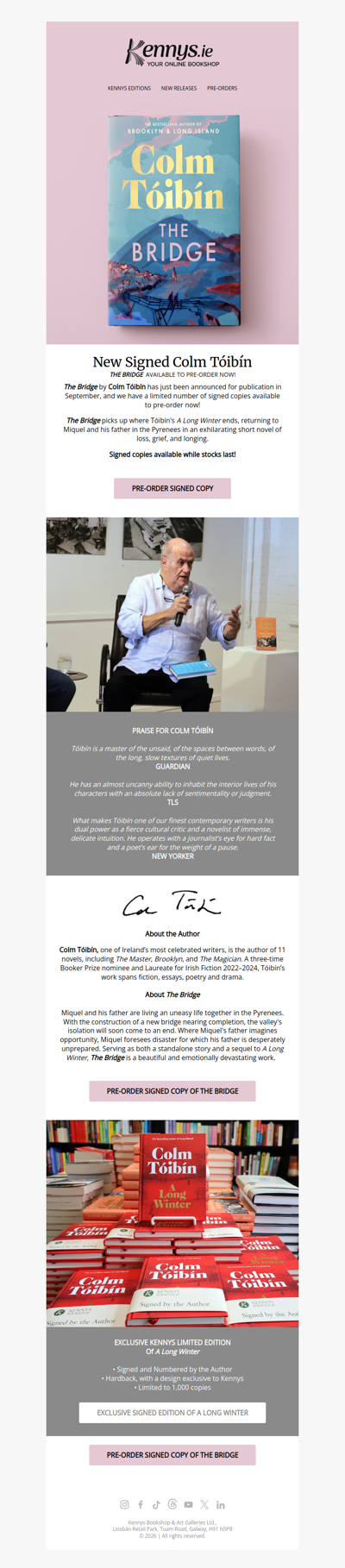 Signed First Edition of New Colm Tóibín