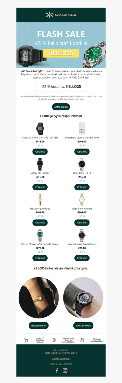 ⚡️ Flash Sale: -25 % rannekelloista*