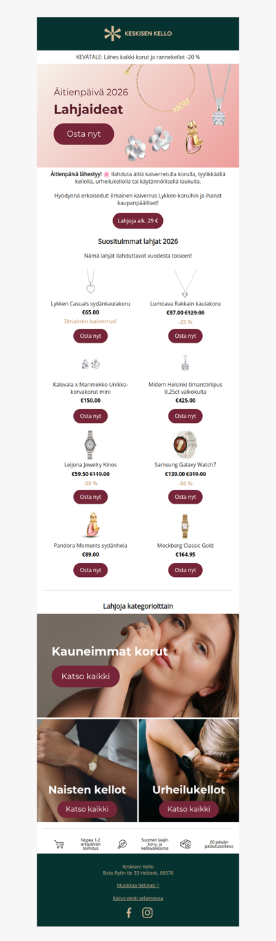 Toivotuimmat äitienpäivälahjat alk. 29 € 🌸