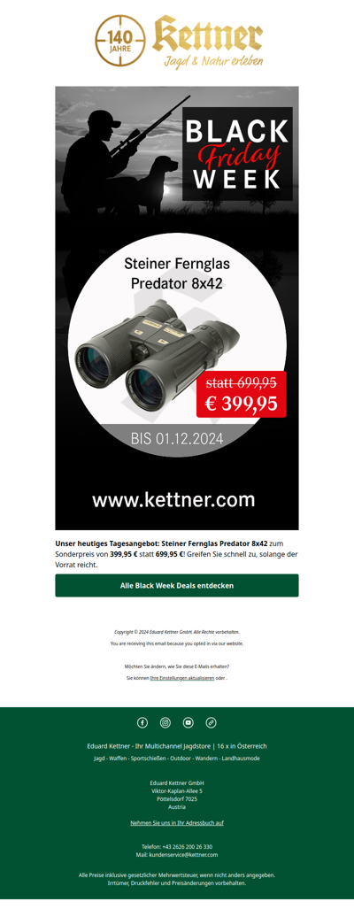 Heute exklusiv: Steiner Fernglas Predator 8x42 in der Black Week!