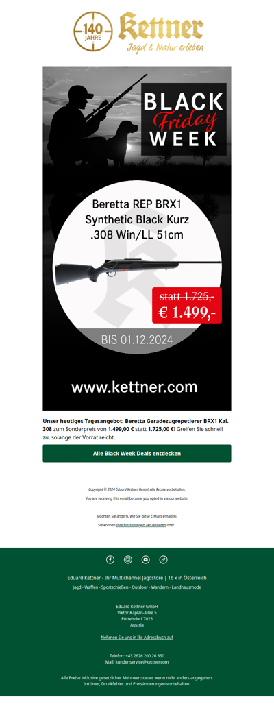 Heute exklusiv: Beretta Geradezugrepetierer BRX1 Kal.308 in der Black Week!