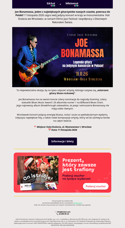 Legenda gitary powraca! Joe Bonamassa – jedyny koncert w Polsce!