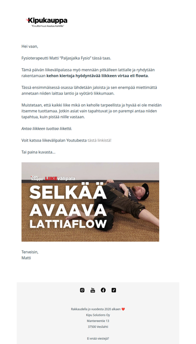 Selkää avaava lattiaflow