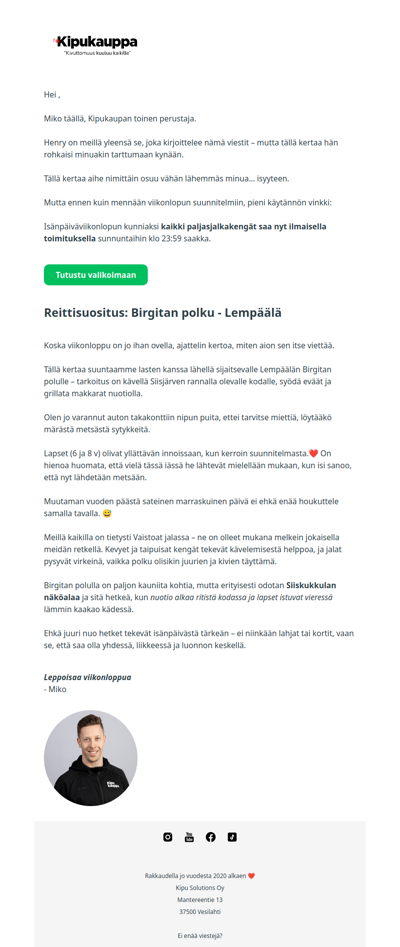 Isänpäivätarjous ja reittisuositus