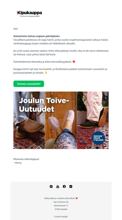 Tiedote: Kauppa toimii taas