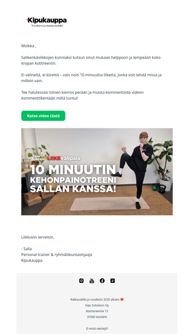 Lempeä 10 min koko kropan treeni