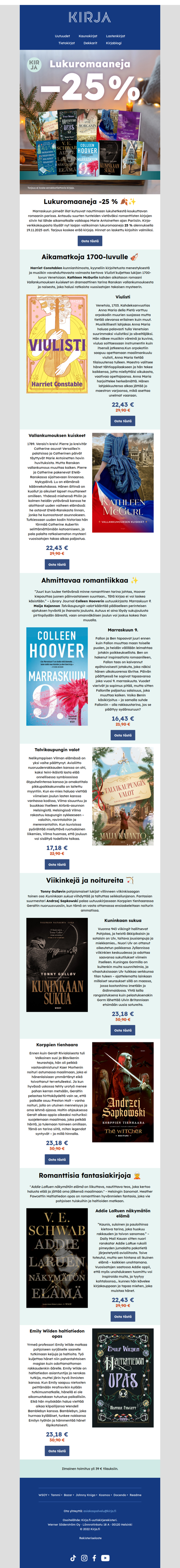 📚 Lukuromaaneja -25 % - löydä uusia lukuelämyksiä syksyyn 🍂✨