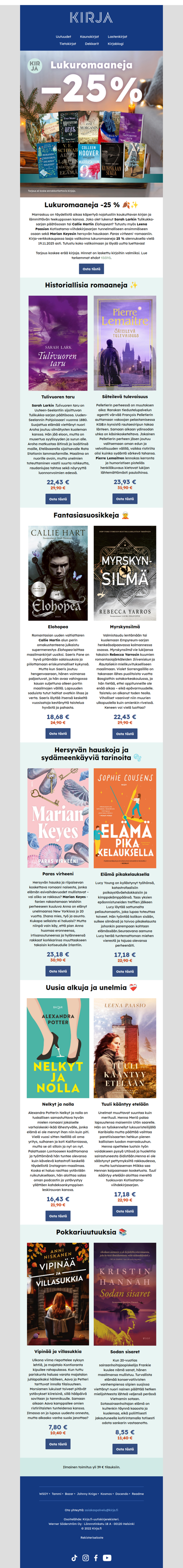 📚 Lukuromaaneja -25 % vielä 19.11. asti 🍂✨