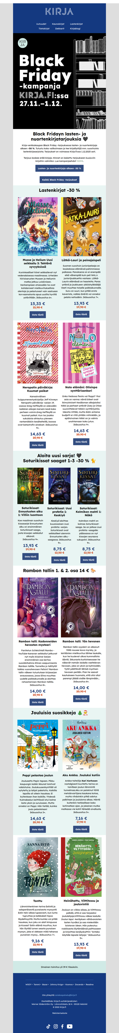 📚 Black Friday: lasten- ja nuortenkirjoja alkaen -30 % 🖤