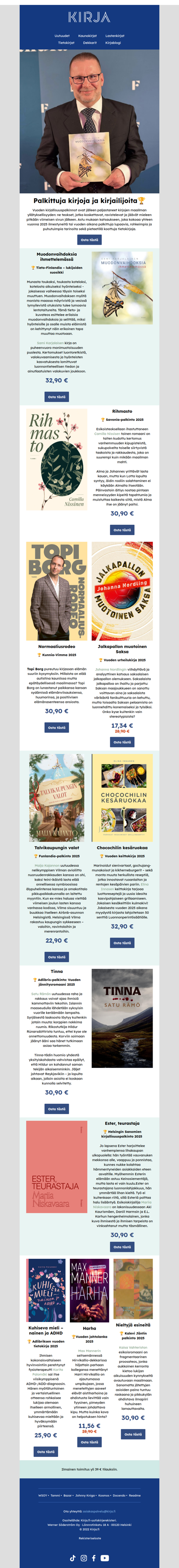 🏆 Palkittuja kirjoja vuoden 2025 varrelta