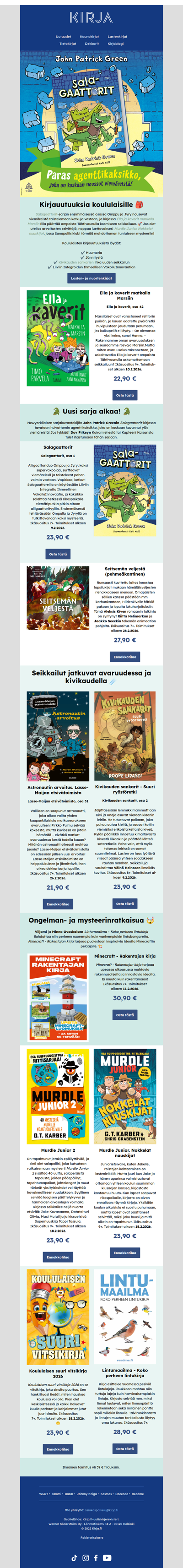 📚 Kirjauutuuksia koululaisille 🎒