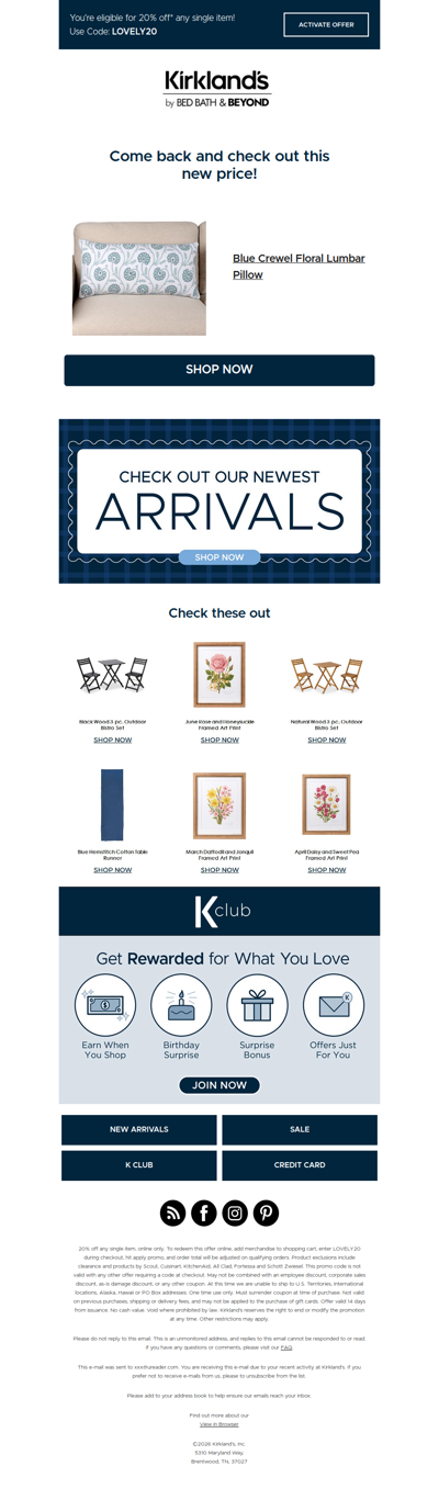 💲 Price drop! Blue Crewel Floral Lumbar Pillow  is now on sale…