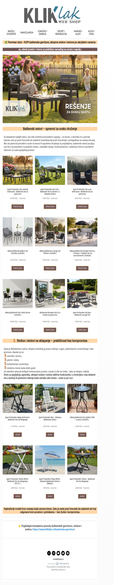 🌿 KUPI baštenske setove i sklopivi nameštaj i uredi svoje dvorište!