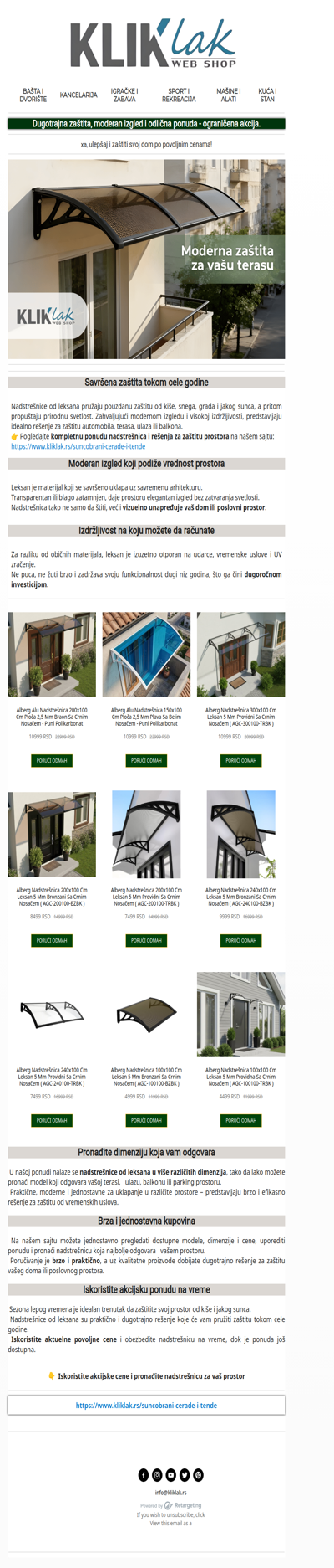 Velika akcija: nadstrešnice od leksana po akcijskim cenama