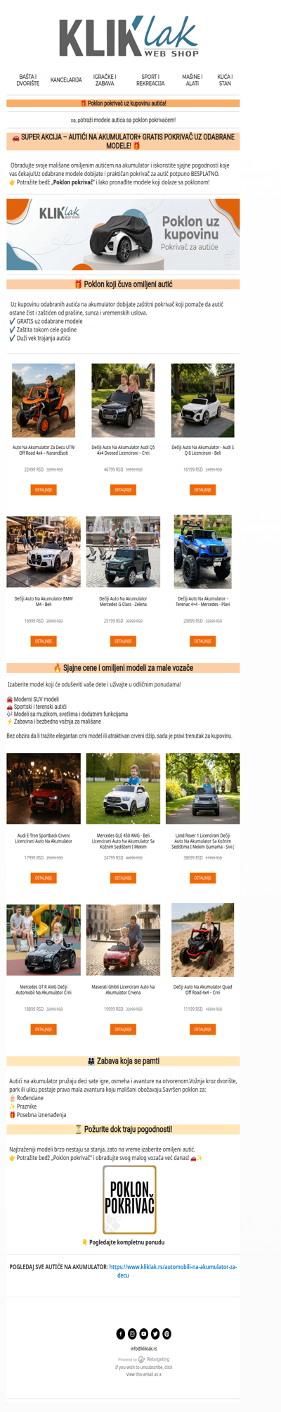 🚗 SUPER AKCIJA – Autići na akumulator + GRATIS pokrivač! 🎁