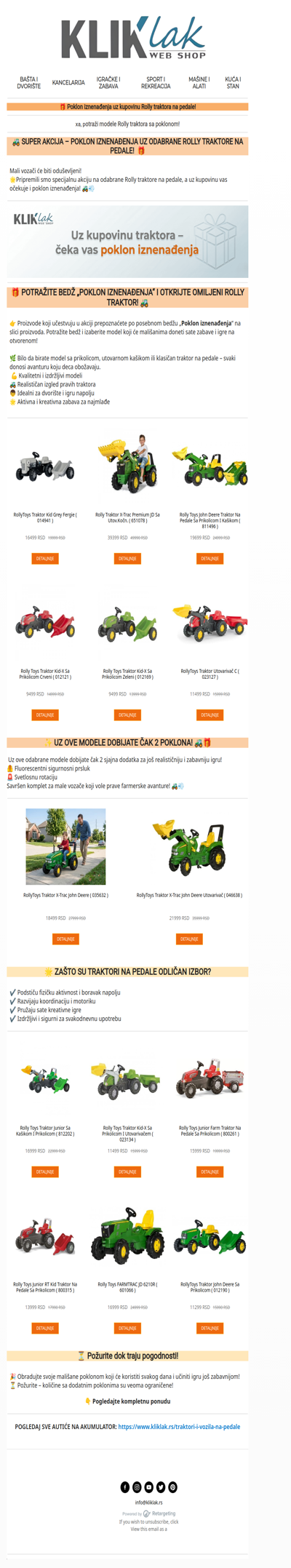 🚜 UZ ODABRANE ROLLY TRAKTORE NA PEDALE DOBIJAŠ POKLON IZNENAĐENJA! 🎁