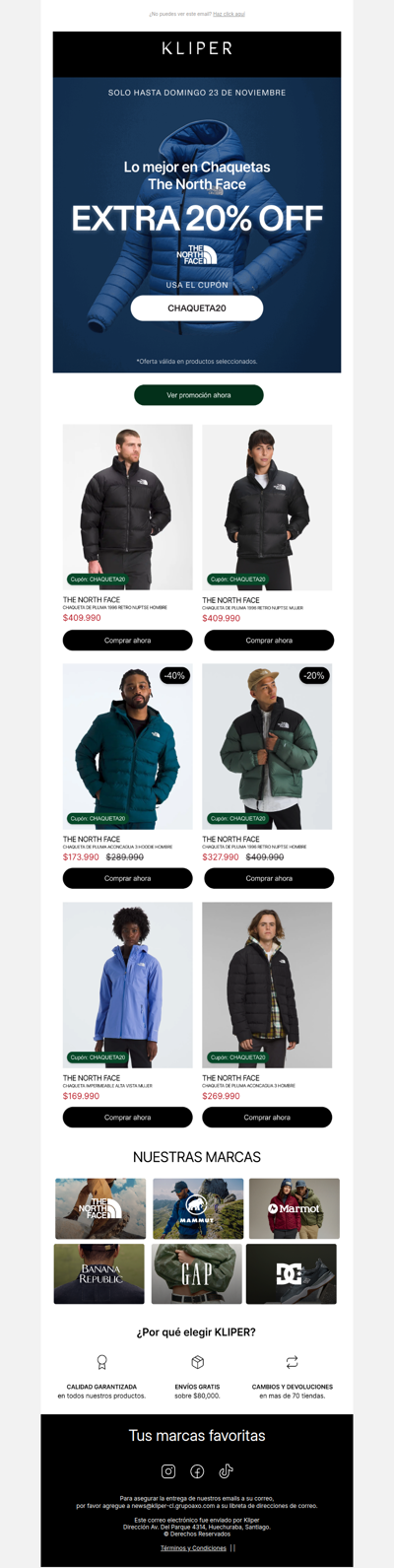 🔥 Chaquetas The North Face con EXTRA 20% OFF