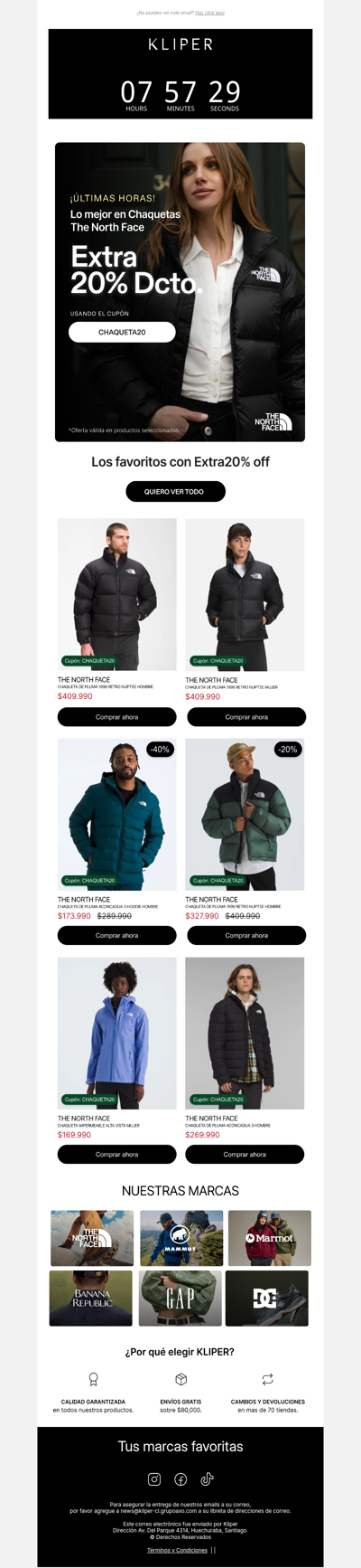 ÚLTIMAS HORAS 🔥 Chaquetas The North Face con EXTRA 20% OFF