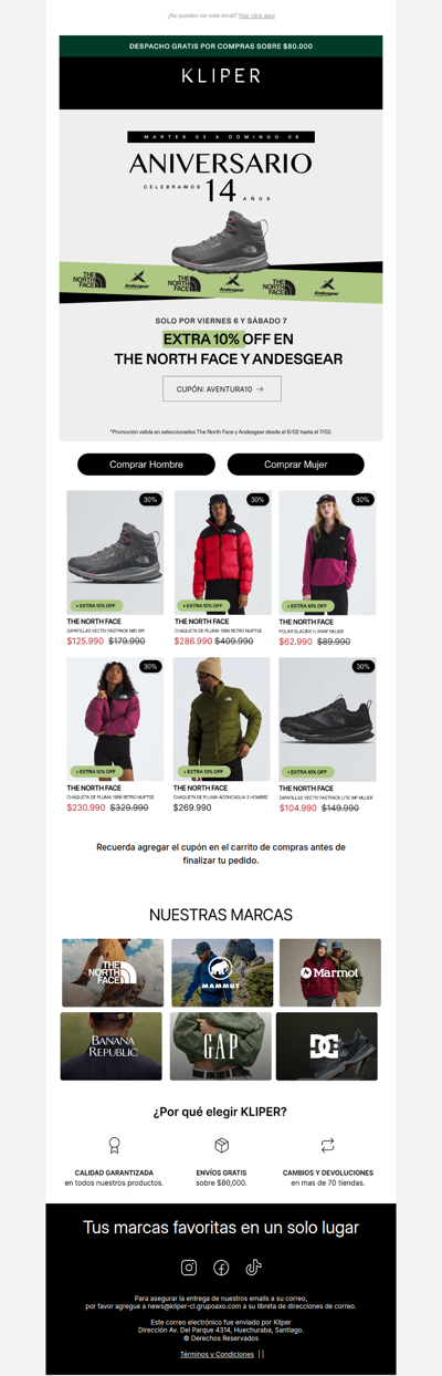 HOY ⚡ Extra 10% en The North Face y Andesgear