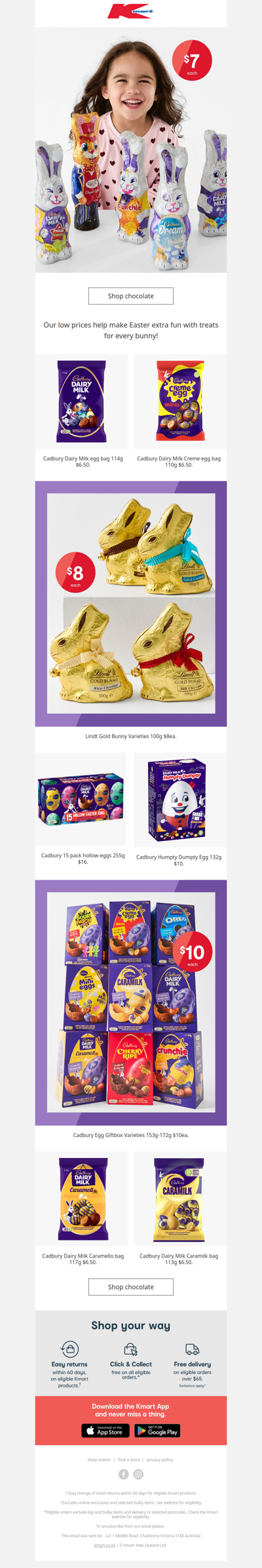 Cadbury bunnies $7 each - hop to it!