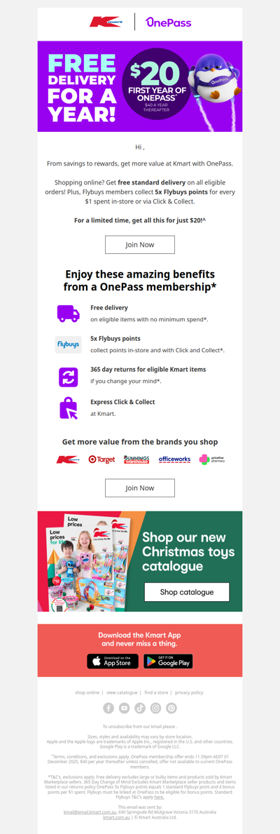 Hurry, get your first year of OnePass for just $20!