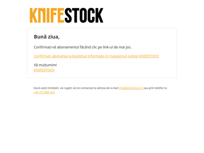 Confirmarea abonamentului în e-shop KNIFESTOCK