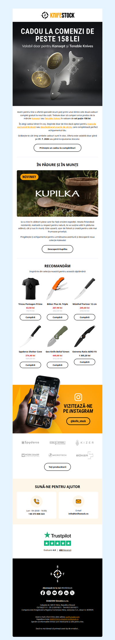 Selecție KNFS: Primește un cadou gratuit la comanda Kansept și Tenable Knives! 🎁