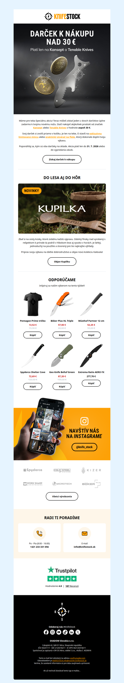 KNFS výber: Získaj darček zadarmo k objednávke Kansept a Tenable Knives! 🎁