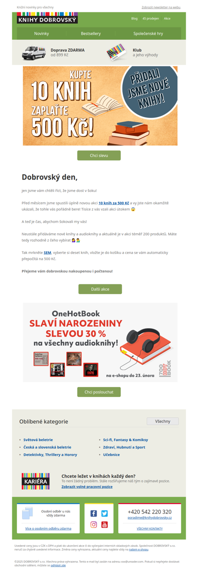 10 knih za 500 Kč a 700 audioknih o 30 % levněji?